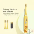 Spazzolino elettrico per bambini giallo a batteria con setole morbide e giraffa - Modello a Batteria (3 Testine + 1 Batteria) / Giraffa Gialla