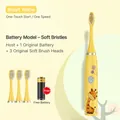 Gelbe batteriebetriebene elektrische Kinderzahnbürste mit weichen Borsten und Giraffe - Batteriemodell (3 Köpfe + 1 Batterie) / Gelbe Giraffe