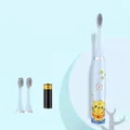 Spazzolino elettrico azzurro per bambini con motivo tigre e testine di ricambio - Modello a Batteria (3 Testine + 1 Batteria) / Piccola Tigre Blu