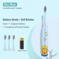 Blaue elektrische Kinderzahnbürste mit Tigermotiv und weichen Ersatzbürstenköpfen - Batteriemodell (3 Köpfe + 1 Batterie) / Blauer Kleiner Tiger