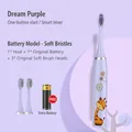 Lila elektrische Kinderzahnbürste mit Giraffenmuster und weichen Borsten - Batteriemodell (3 Köpfe + 1 Batterie) / Lila Giraffe