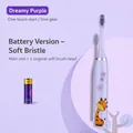 Elektrische Kinderzahnbürste lila Batteriebetrieben mit weichen Borsten Giraffen-Motiv - Batterie-Testpaket (1 Bürstenkopf) / Lila Giraffe