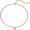 Detalle de la gargantilla de cordón rosa bohemio con colgante de circón cuadrado - Colgante redondo / Rosa