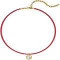 Elegante collar gargantilla bohemio de cordón rojo con un colgante de circonita redonda - Colgante redondo / Rojo