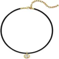 Choker bohemio minimalista de cordón negro con colgante de circón ovalado y cadena dorada - Colgante redondo / Negro