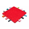 Insular soft red baby security tag blanket with sensory ribbon labels and bubble texture. - Red