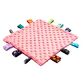 Soft pink minky dot baby security blanket with colorful sensory ribbon tags for infant - Pink