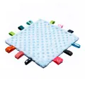 Light blue minky baby sensory soothing towel with various colorful ribbon tags for newborns - Blue