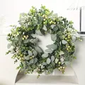 Decorative artificial eucalyptus and berry wreath for elegant Christmas home garden setup - Grey and Tender Green Berry Style (007-11) / 45cm