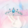 Elegant silver princess tiara headpiece with sparkling blue rhinestones for children - Simple Blue Mini Crown / Blue
