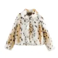 Detailed texture view of an elegant leopard print faux fur coat for autumn and winter wear - Leopard Print