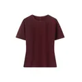 Elegante bordeauxrode top met korte mouwen, ronde hals en een subtiel rugdetail - S / Tops / Bruin