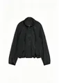 Close-up detail showing the pleated texture and nylon material of this black jacket. - S / Tops / Solid Black