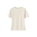 Minimalistische crème top met korte mouwen en ronde hals in een strakke platte weergave - S / Tops / Broken Wit