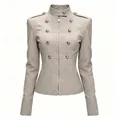 Slim-fit Napoleon military jacket detail with elegant double-breasted metal buttons. - XS / Tops / Gray