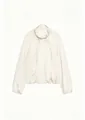 Detailed view of women's pleated nylon jacket with high stand collar in cream white - S / Tops / Cream White