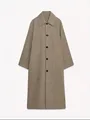 Full view of an elegant long plaid trench coat featuring a sophisticated single-breasted design. - XS / Light Khaki