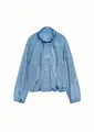 Close-up view of light blue pleated nylon jacket with a stylish stand collar design - Light Blue