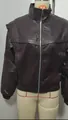 American retro style women's brown faux leather aviator jacket with stand collar - S / Tops / Brown 2