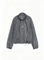 Trendy women's pleated nylon jacket in metallic grey with stand collar and long sleeves. - Dark Gray