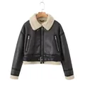 Women's vintage brown faux leather biker jacket with warm cream faux shearling lining - XS / Tops / Dark Brown