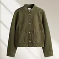 Casual olijfgroen twill spijkerjasje voor dames met ronde hals en grote zakken - XS / Tops / Olijfgroen