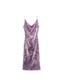 Sophisticated purple sequined bodycon slip dress with a cowl neck design for evening wear. - S / Top And Bottom / Light Purple