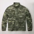 Vintage military camouflage men's jacket with four flap pockets and stand collar. - S / Tops / Green Camouflage
