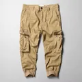 Men's khaki cargo cropped jogger pants with pockets and zipper placket - Khaki