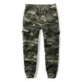 Heavyweight fleece-lined camouflage cargo pants with multi-pockets and drawstring - S / Bottoms / Green Camouflage