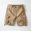 Men's retro khaki cargo shorts with side pockets and relaxed fit for summer - 38 / Bottoms / Dark Khaki