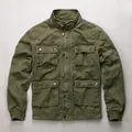 Retro green military style cargo jacket for men with multiple pockets and stand collar - S / Tops / Army Green