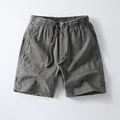 Men's American retro cotton shorts with elastic waist and large front pockets - S / Bottoms / Light Army Green