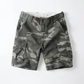 Men's vintage camouflage cotton cargo shorts in a classic flat-lay display view - 38 / Bottoms / Green Camouflage (185-1)