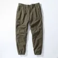 Vintage men's olive green cotton cargo jogger pants with relaxed fit and elastic cuffs - 38 / Bottoms / Dark Army Green