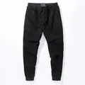 Men's solid black cotton joggers with elastic drawstring waist and ribbed cuffs - S / Bottom (1610#) / Black