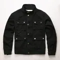 Vintage style men's black fitted utility field jacket with multi-pocket functional design - S / Tops / Black