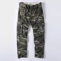 Men's vintage camo cargo pants with multi-pockets in loose straight fit - 38 / Bottoms / Green Camouflage (368)