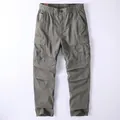 American retro men's cotton cargo pants with multi-pockets, loose straight fit style - 38 / Bottoms / Light Army Green