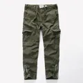 Vintage olive green washed cotton cargo pants with drawstring waist and leg zip detail - Army Green