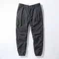Vintage grey cotton jogger cargo pants for men with elastic cuffs and knee detail - Dark Gray