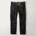 Herren robuste Baumwolle Cargo-Hose in Schwarz mit Gürtel locker für Outdoor-Sport - 30 / Unterteile / Schwarz