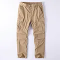 Pantalon cargo homme vintage style américain en coton à poches multiples, coupe droite - Khaki Foncé