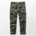 Vintage men's camouflage cotton cargo pants featuring straight leg and drawstring waist - 38 / Bottoms / Green Camouflage