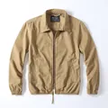 Men's vintage solid khaki workwear jacket with full zip and classic collar design - Dark Khaki