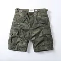 Men's retro camouflage cotton cargo shorts with multi-pockets and adjustable waist - 28 / Bottoms / Green Camouflage