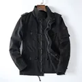 Black American style heavy cotton casual men's tactical jacket with multiple pockets - M / Tops / Black