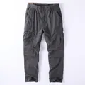 Pantalon cargo pour homme en coton rétro avec plusieurs poches et coupe droite - Gris foncé