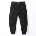 Retro black men's cargo jogger pants with loose fit and functional multi-pockets cotton twill - Black