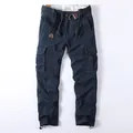 Pantalon cargo vintage en coton bleu marine pour hommes avec poches multiples et jambe droite - Bleu Klein (368)